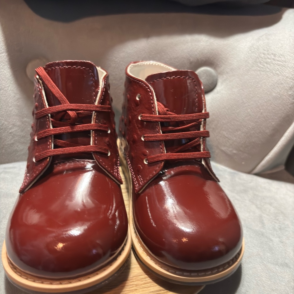 Josmo Burgundy Patent Leather Lace-Up Baby Shoes